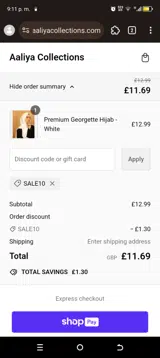 SALE10 coupon verification screenshot