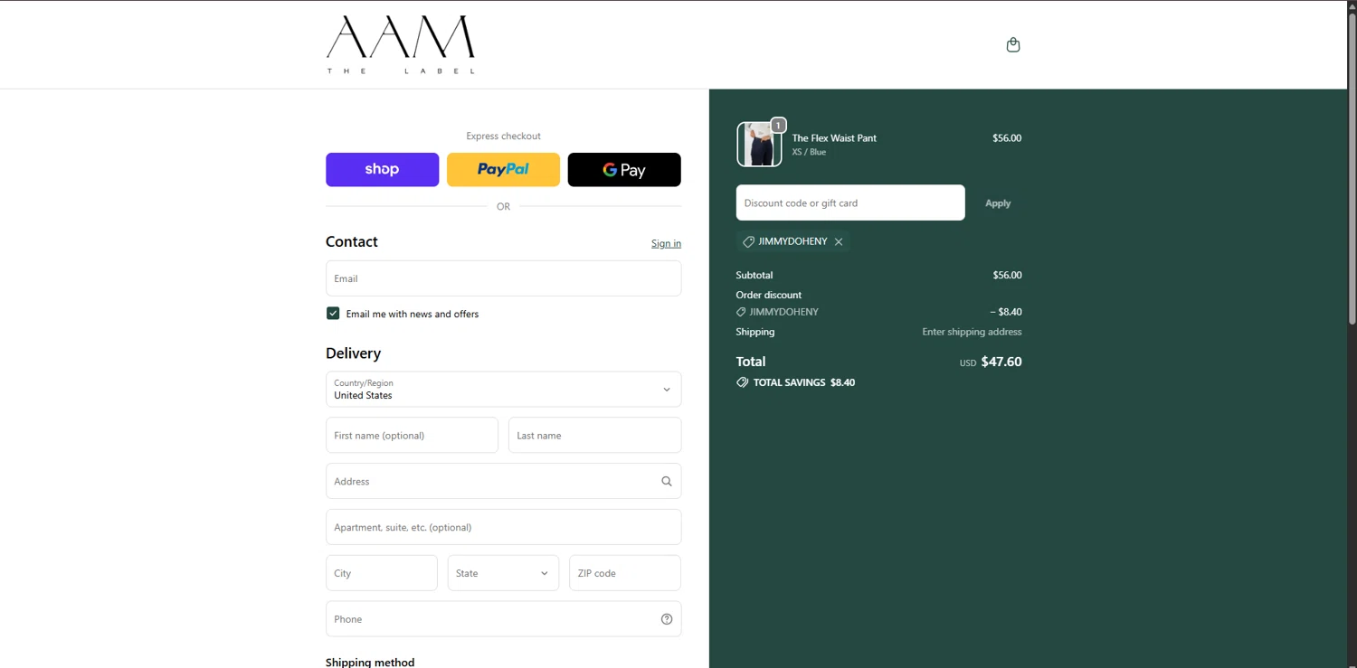 AAM discount code screenshot showing code JIMMYDOHENY applied at AAM checkout page. Uploaded by SimplyCodes community member SavvyAdmiral5612 on Dec 21, 2025