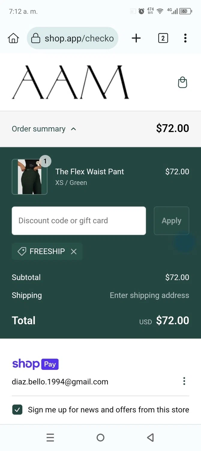 AAM discount code screenshot showing code FREESHIP applied at AAM checkout page. Uploaded by SimplyCodes community member Anthony_Diaz on Feb 4, 2025