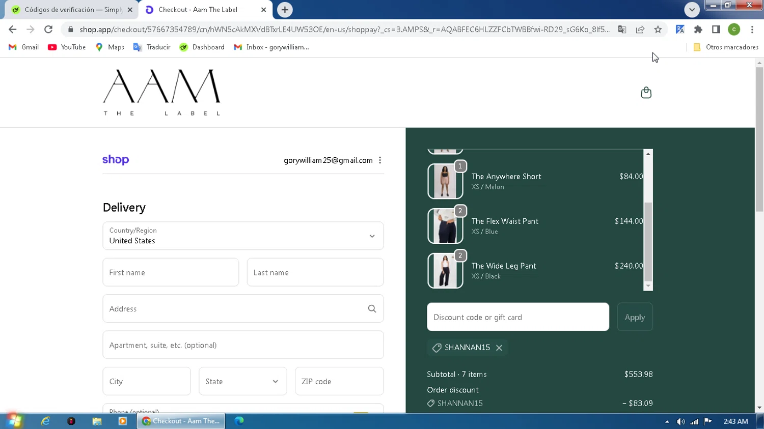 AAM discount code screenshot showing code SHANNAN15 applied at AAM checkout page. Uploaded by SimplyCodes community member MagnificentPilot8371 on Nov 23, 2025