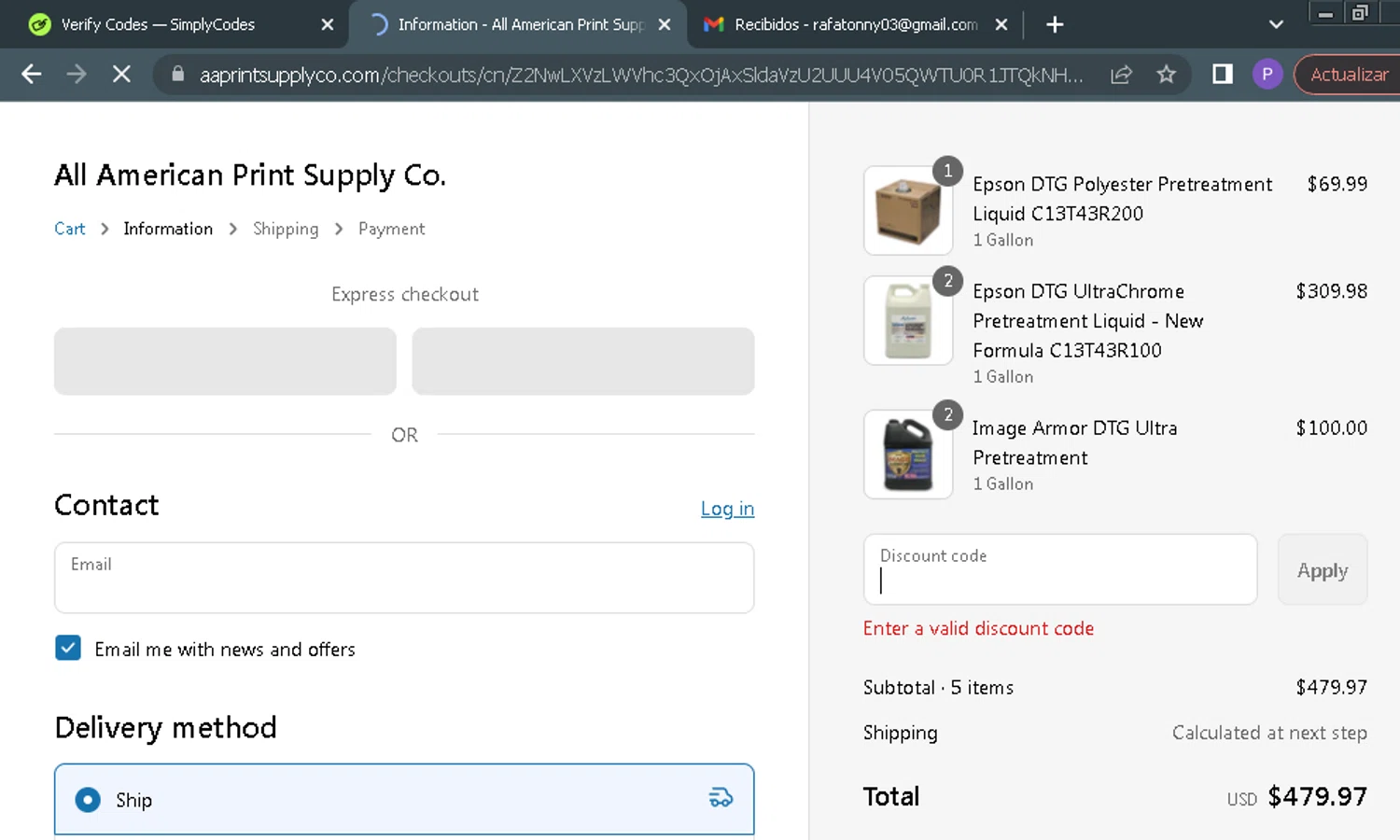 All American Print Supply Co promo code screenshot showing code aaprint2025 applied at All American Print Supply Co checkout page. Uploaded by SimplyCodes community member ParisSmith on Jun 5, 2025