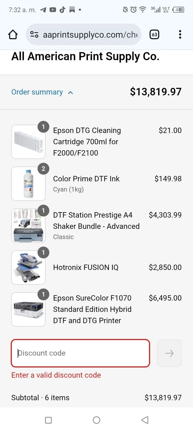 All American Print Supply Co promo code screenshot showing code aaprint2025 applied at All American Print Supply Co checkout page. Uploaded by SimplyCodes community member sofihernandezz on Jun 5, 2025