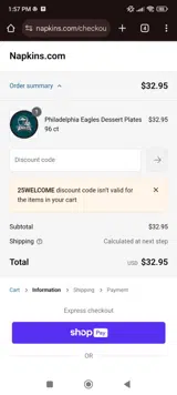 25welcome coupon verification screenshot