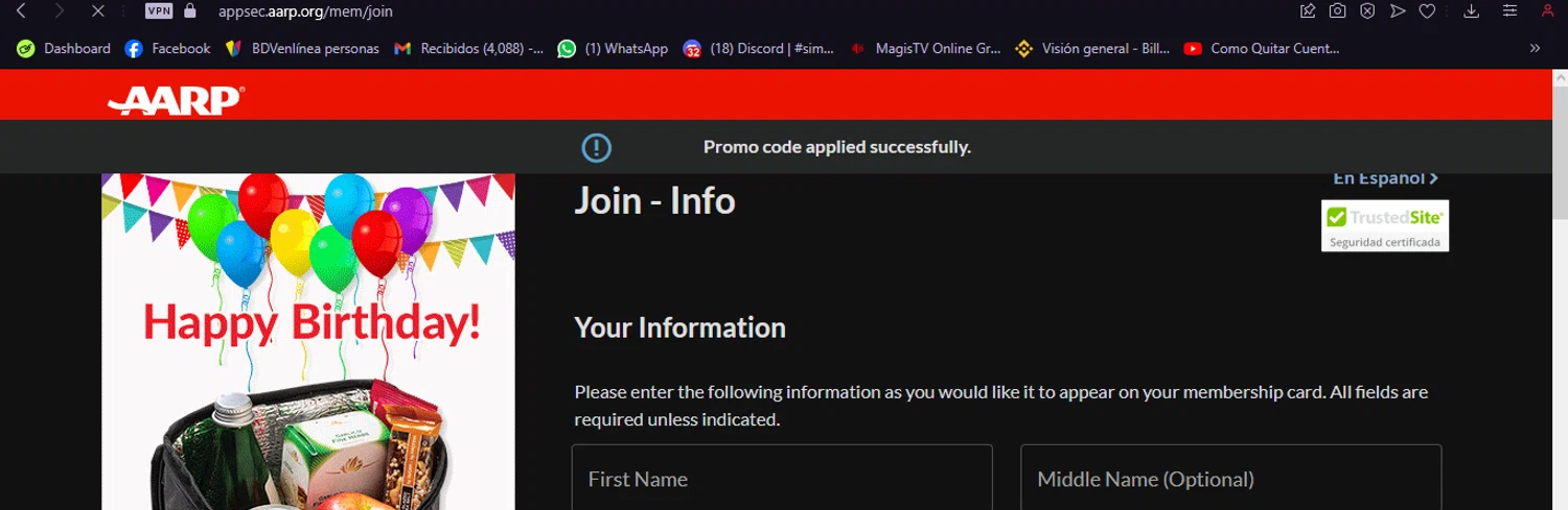 where to use AARP promo code box