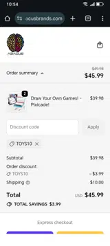 TOYS10 coupon verification screenshot