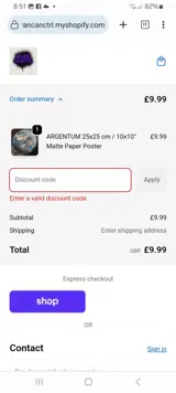 Abanigo Store coupon verification screenshot