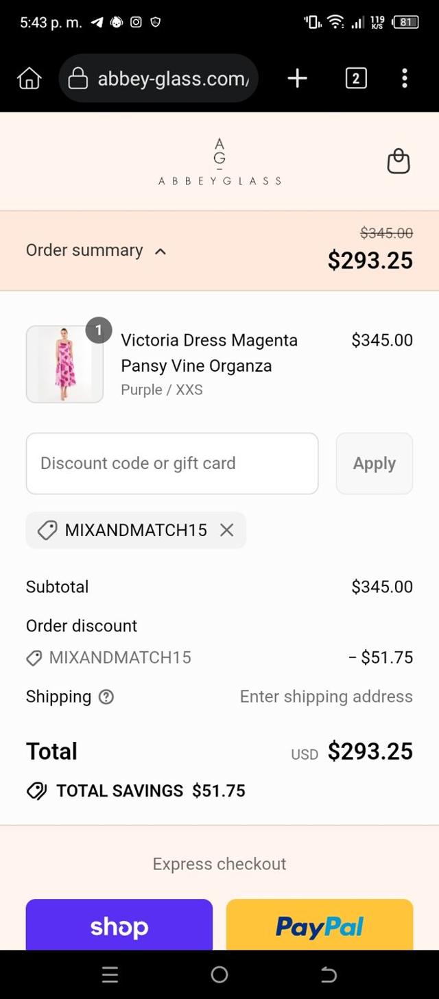 Abbey Glass checkout page showing Abbey Glass discount code box | Screenshot taken by SimplyCodes community member on Sep 12, 2025