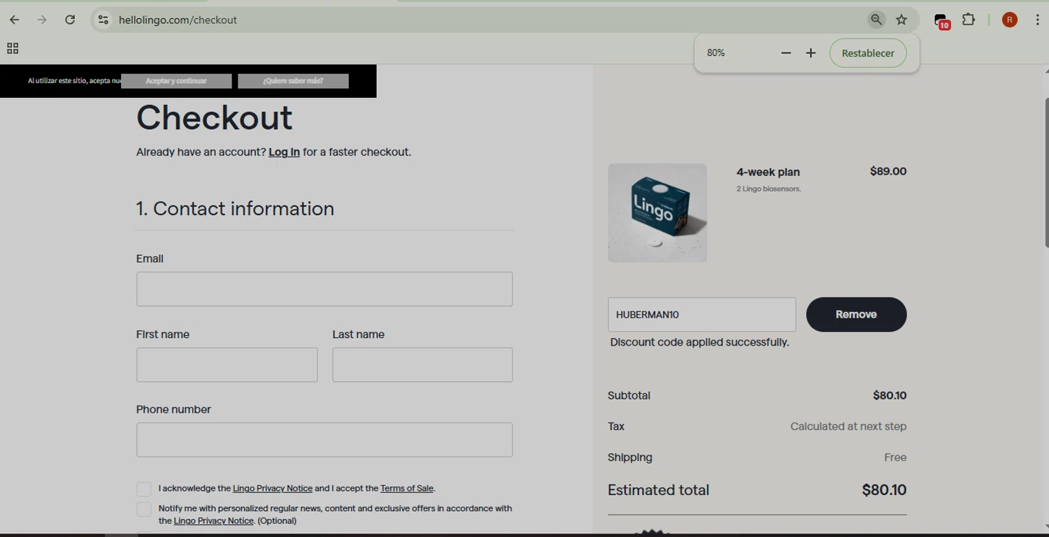 Abbott Lingo checkout page showing Abbott Lingo discount code box | Screenshot taken by SimplyCodes community member on Jan 27, 2026