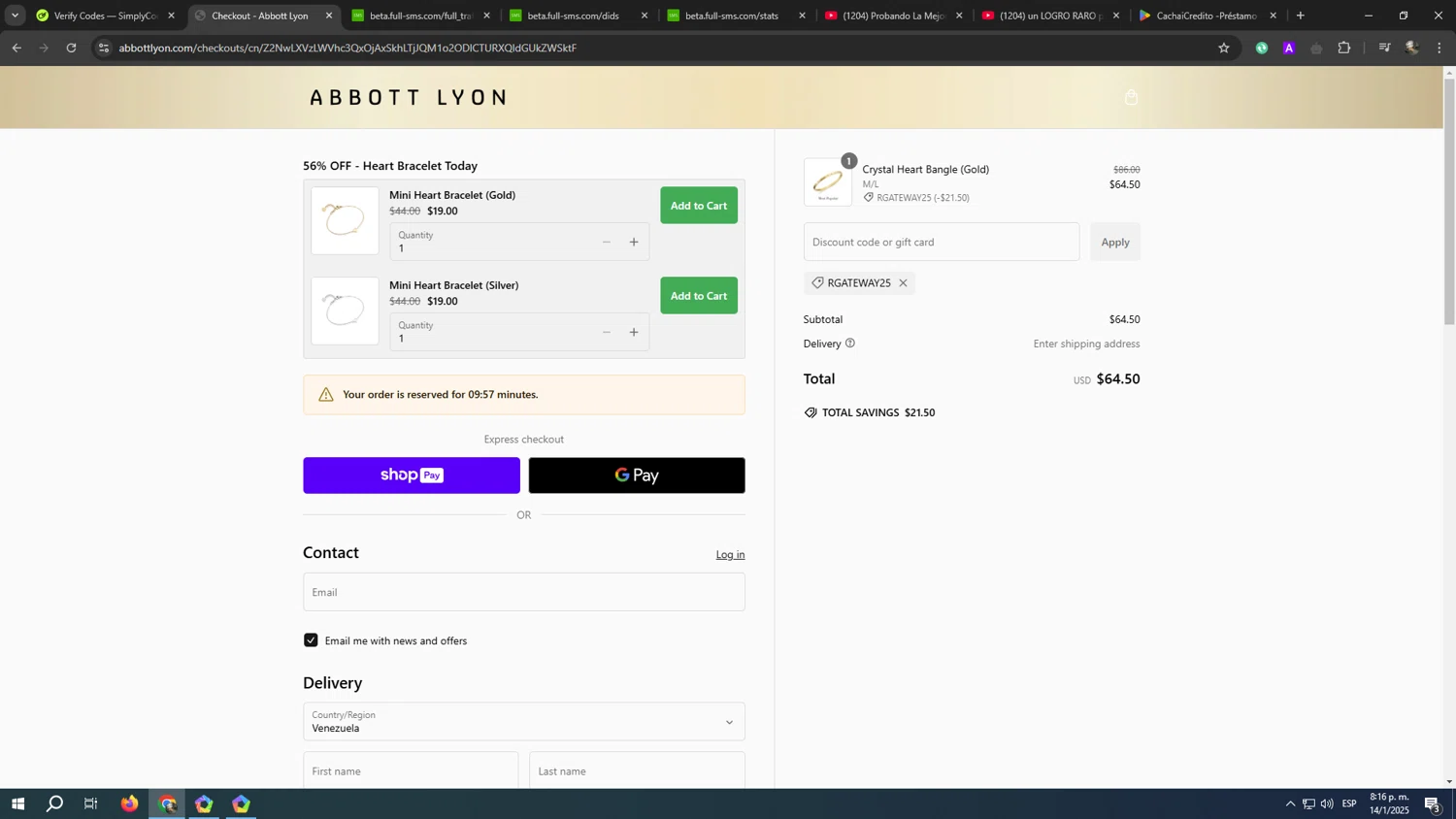 Abbott Lyon discount code screenshot showing code RGATEWAY25 applied at Abbott Lyon checkout page. Uploaded by SimplyCodes community member eliaskao on Jan 15, 2025