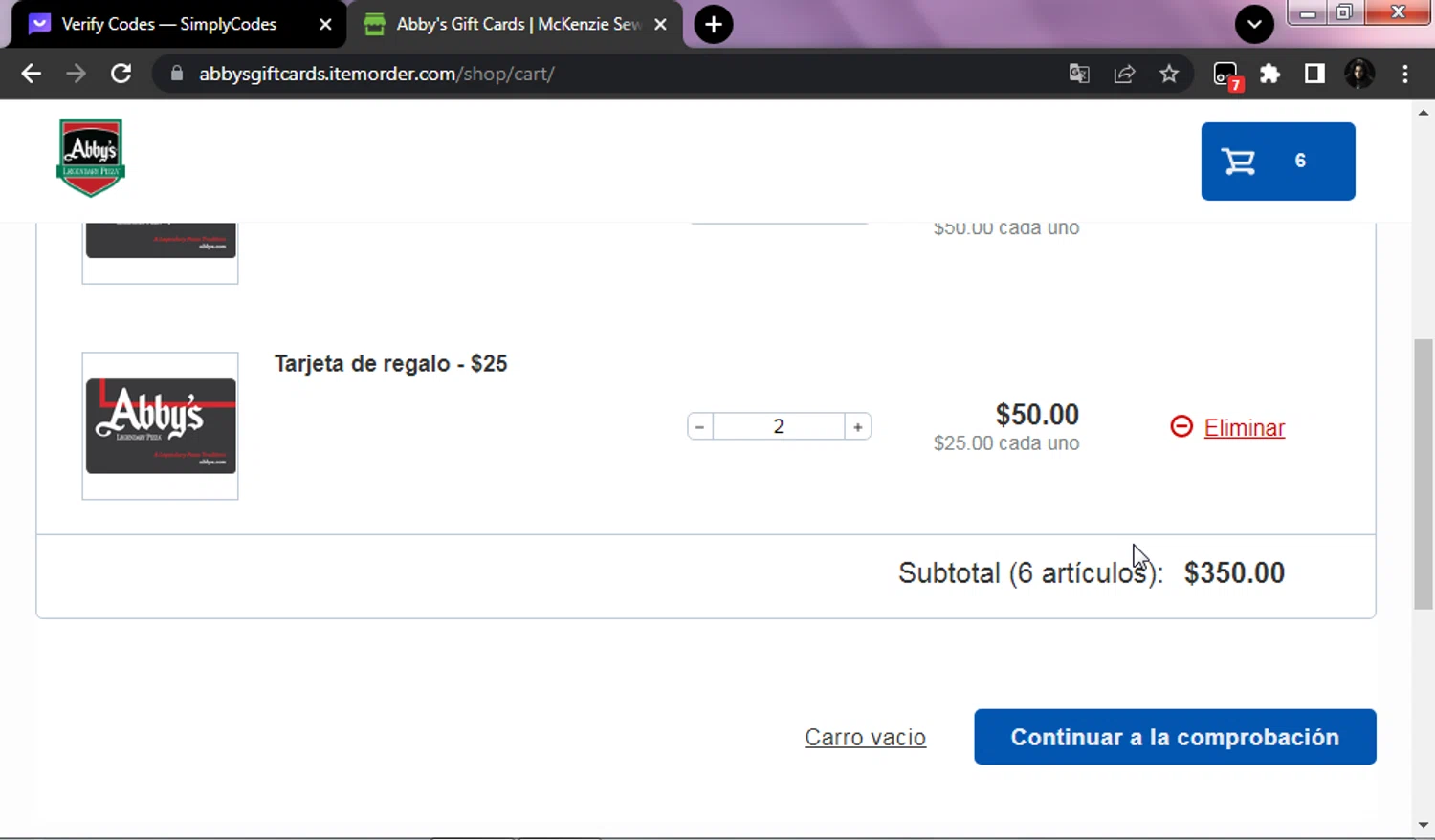 Abby's Legendary Pizza checkout page showing Abby's Legendary Pizza promo code box | Screenshot taken by SimplyCodes community member on Mar 26, 2024