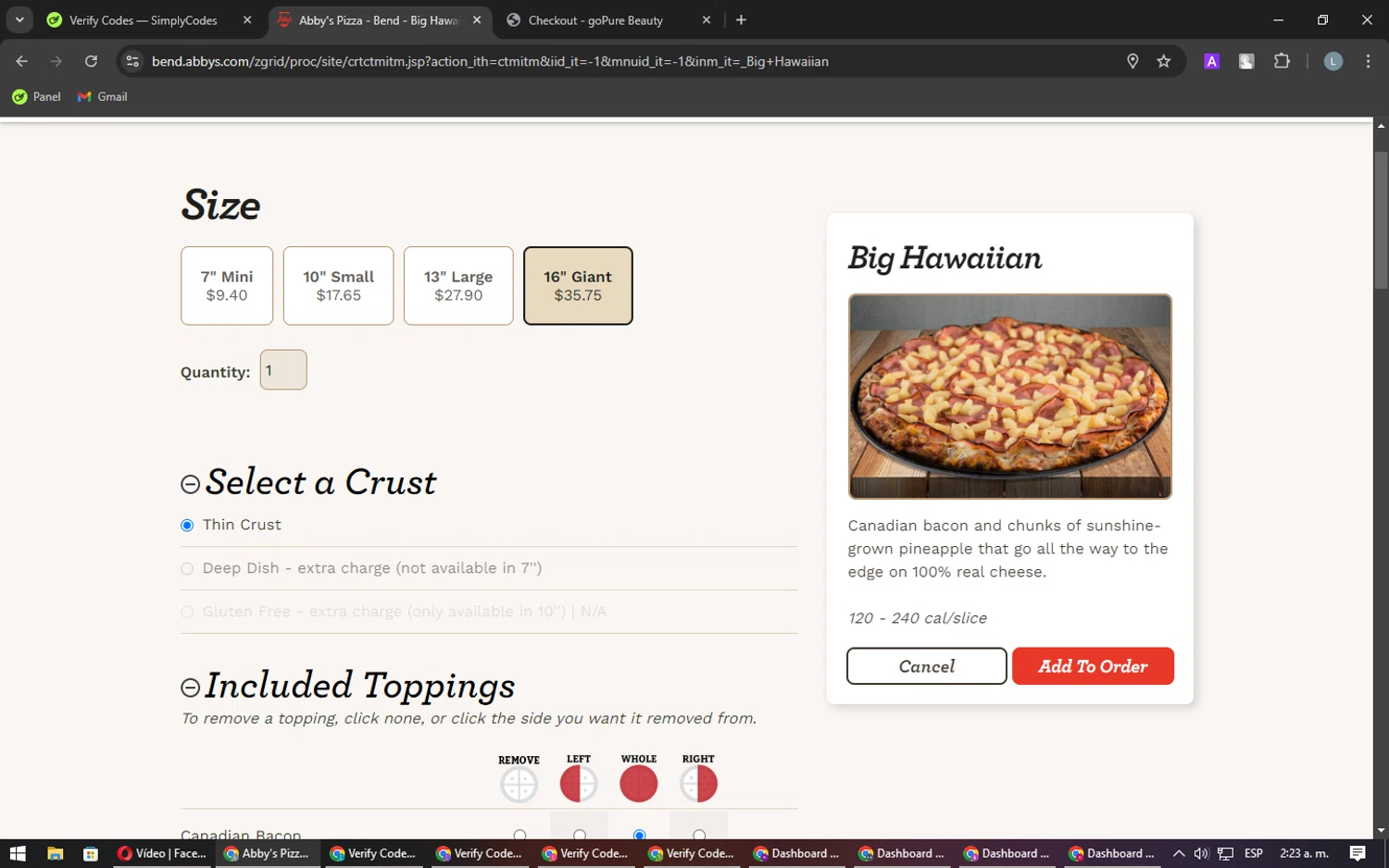 Abby's Legendary Pizza checkout page showing Abby's Legendary Pizza promo code box | Screenshot taken by SimplyCodes community member on Dec 9, 2024