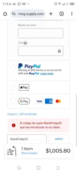 BlackFriday25 coupon verification screenshot
