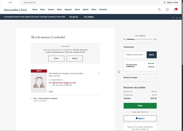 Abercrombie & Fitch checkout page showing Abercrombie & Fitch promo code box | Screenshot taken by SimplyCodes community member on May 23, 2025