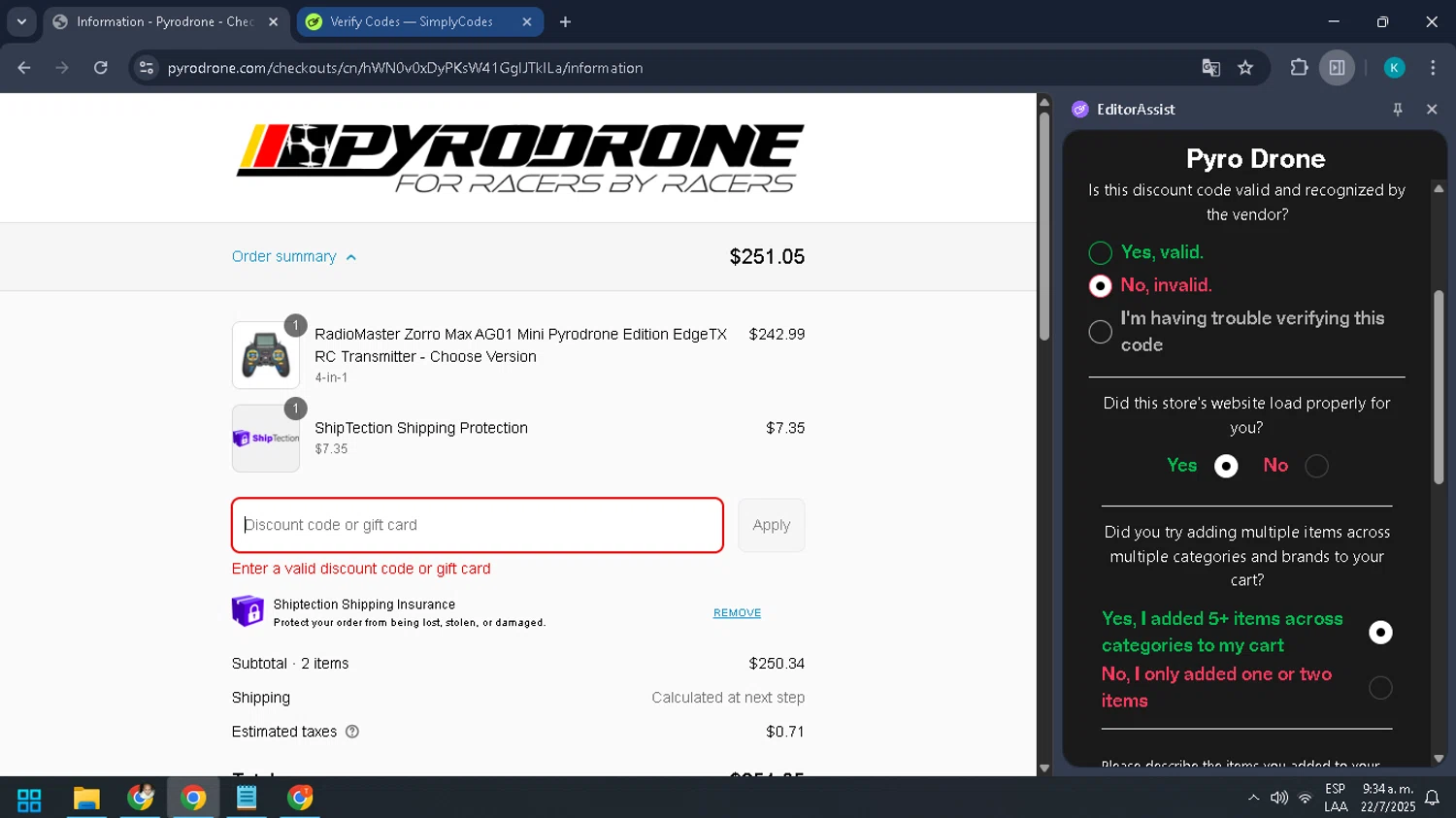 Abercrombie & Fitch promo code screenshot showing code RGCAF applied at Abercrombie & Fitch checkout page. Uploaded by SimplyCodes community member CodeHunter9012 on Jul 22, 2025