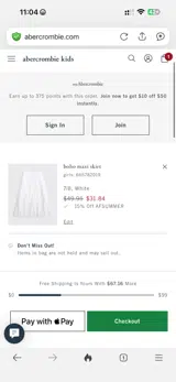 Abercrombie Kids coupon verification screenshot