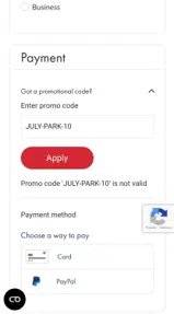 JULY-PARK-10 coupon verification screenshot