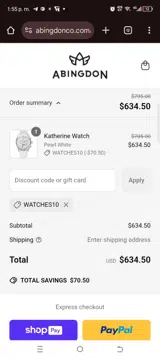 WATCHES10 coupon verification screenshot
