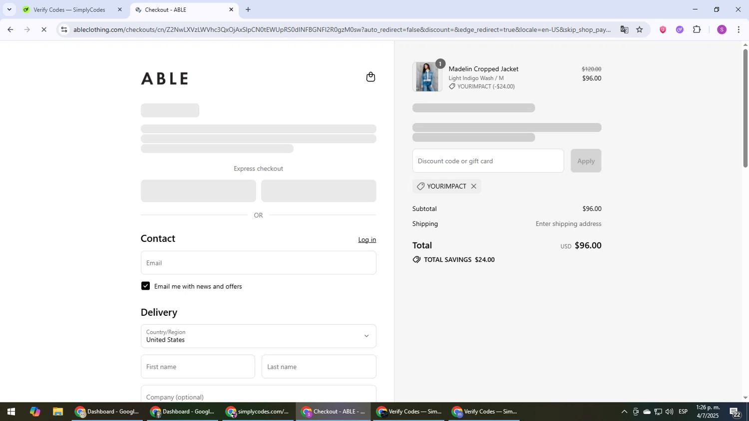 Able discount code screenshot showing code YOURIMPACT applied at Able checkout page. Uploaded by SimplyCodes community member Son_Goku on Jul 4, 2025