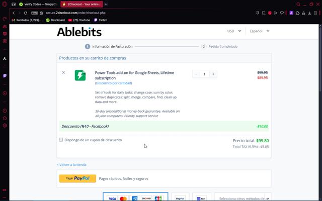 Ablebits.com checkout page showing Ablebits.com discount code box | Screenshot taken by SimplyCodes community member on Apr 28, 2025