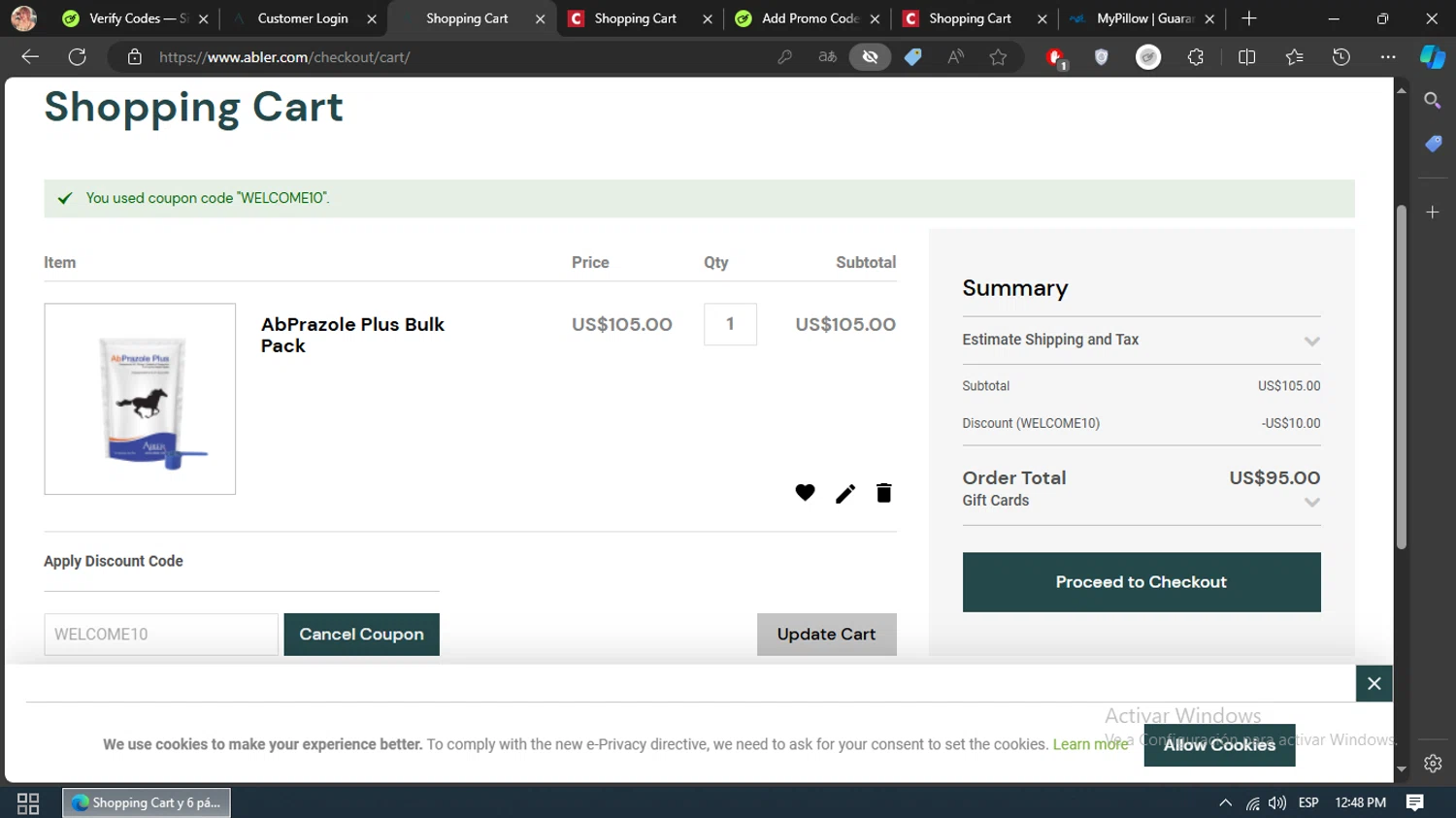 Abler checkout page showing Abler discount code box | Screenshot taken by SimplyCodes community member on Aug 18, 2024