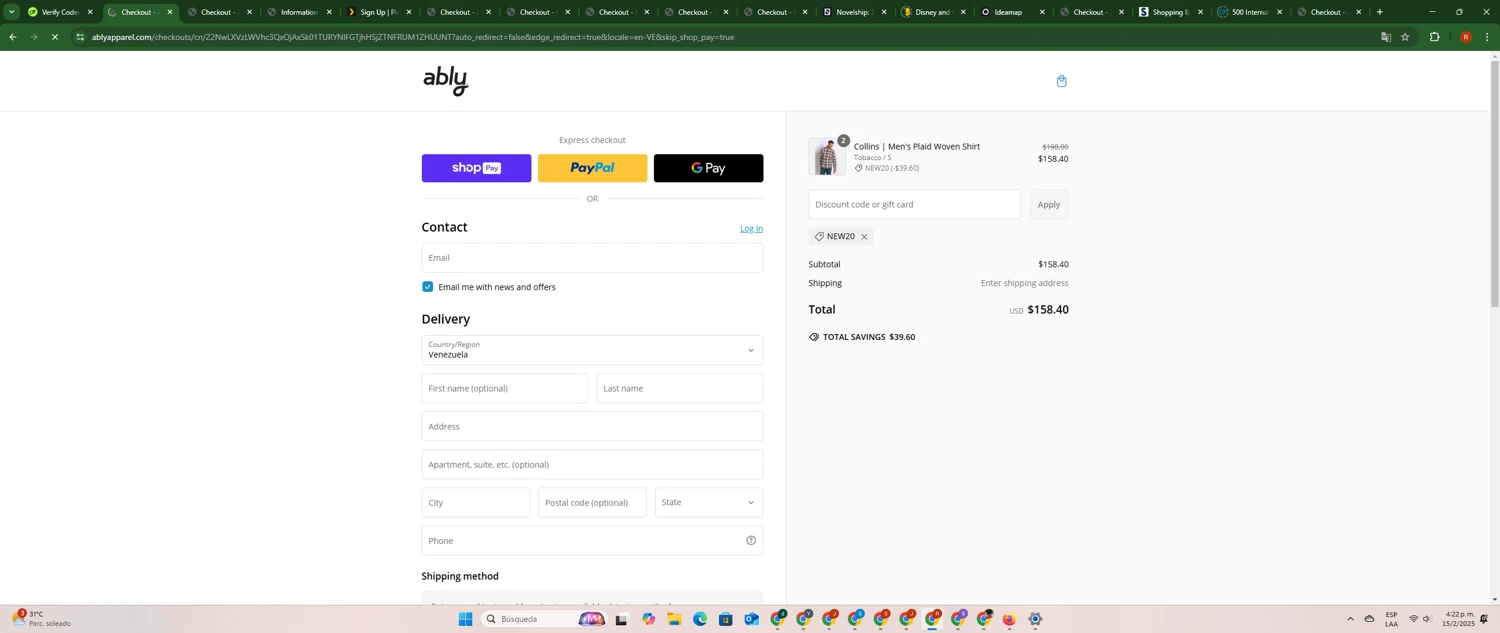 Ably discount code screenshot showing code NEW20 applied at Ably checkout page. Uploaded by SimplyCodes community member RubiDg on Feb 15, 2025