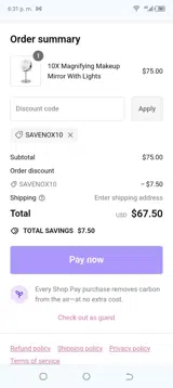 SAVENOX10 coupon verification screenshot