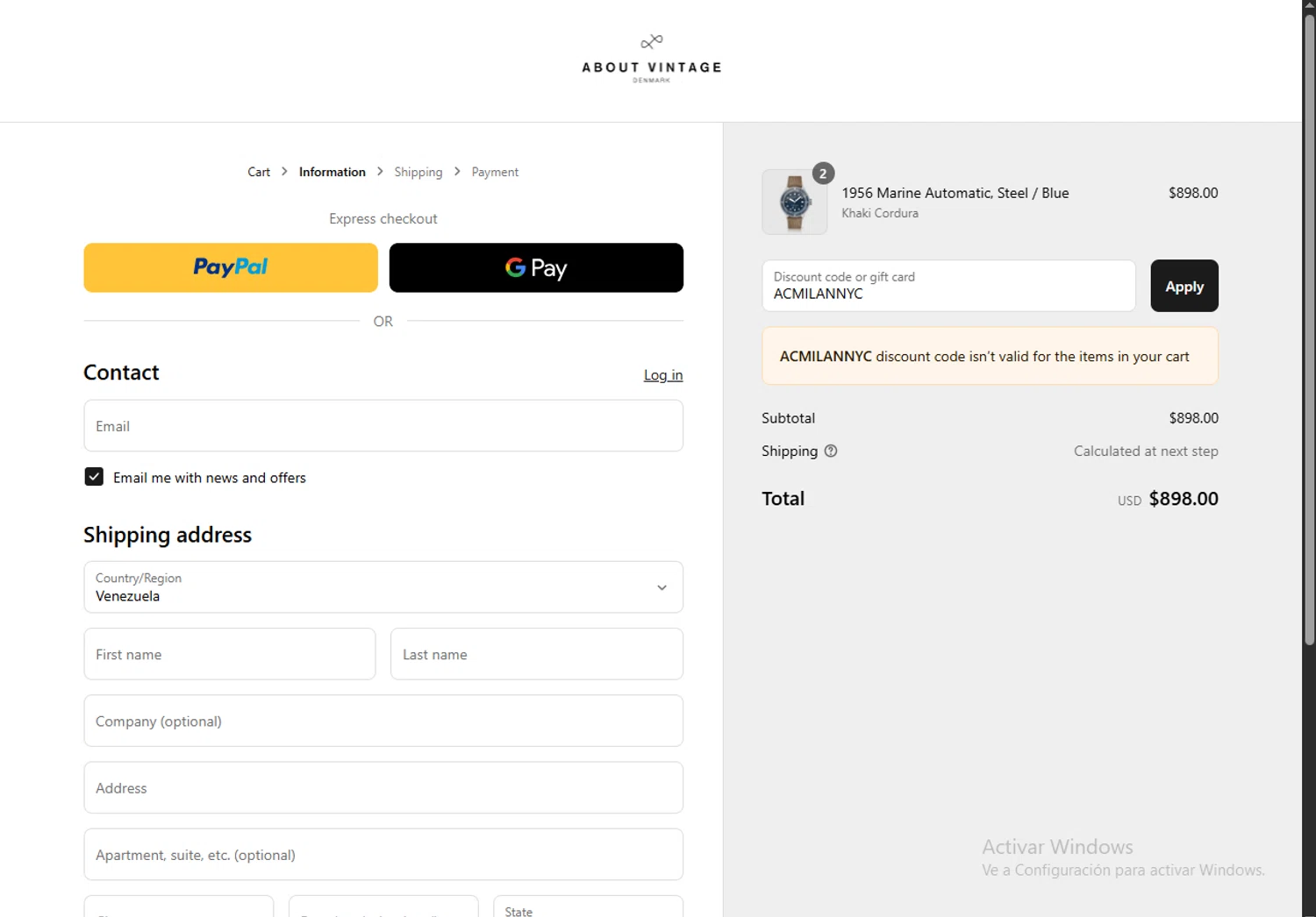 About Vintage promo code screenshot showing code ACMILANNYC applied at About Vintage checkout page. Uploaded by SimplyCodes community member RoyalVirtuoso4479 on May 14, 2025