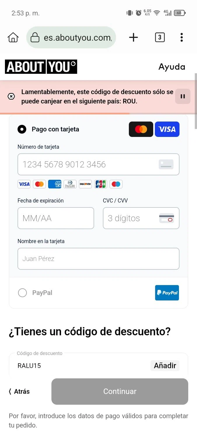 ABOUT YOU discount code screenshot showing code RALU15 applied at ABOUT YOU checkout page. Uploaded by SimplyCodes community member ValueMaven6776 on Mar 12, 2025