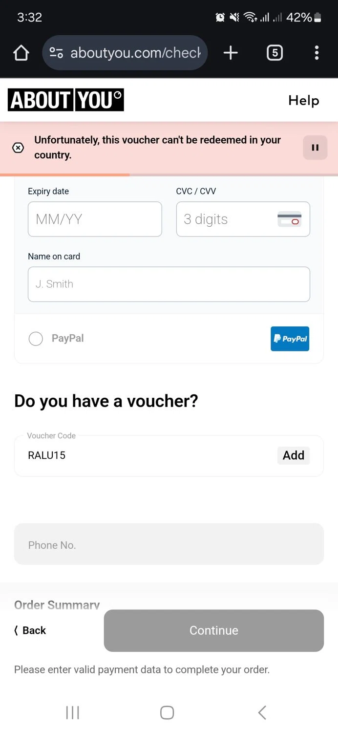 ABOUT YOU discount code screenshot showing code RALU15 applied at ABOUT YOU checkout page. Uploaded by SimplyCodes community member ronyacosta on Mar 12, 2025