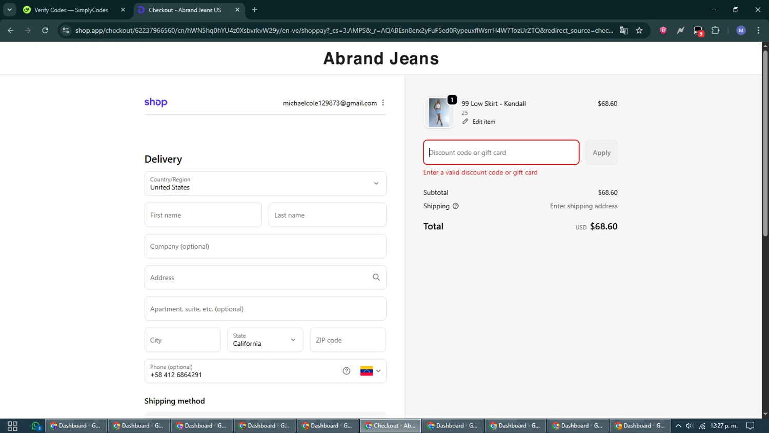 Abrand Jeans discount code screenshot showing code MICROSZN applied at Abrand Jeans checkout page. Uploaded by SimplyCodes community member VoucherCurator824 on Nov 25, 2025