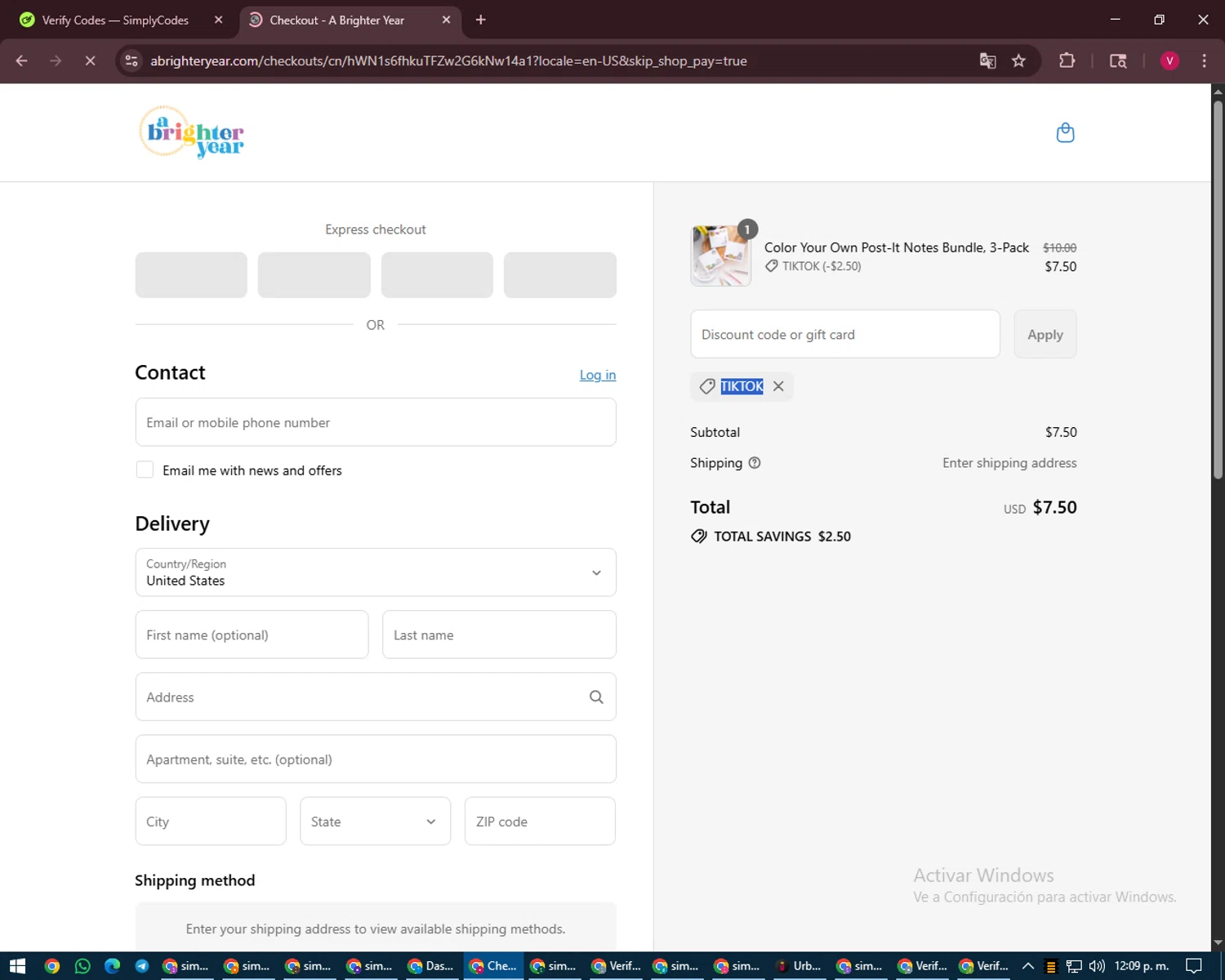 A Brighter Year promo code screenshot showing code TikTok applied at A Brighter Year checkout page. Uploaded by SimplyCodes community member ShieldEagle6102 on Aug 16, 2025