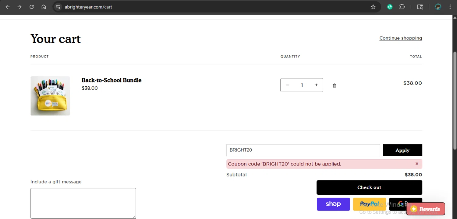 A Brighter Year promo code screenshot showing code BRIGHT20 applied at A Brighter Year checkout page. Uploaded by SimplyCodes community member giselmarstephanny on Dec 4, 2025