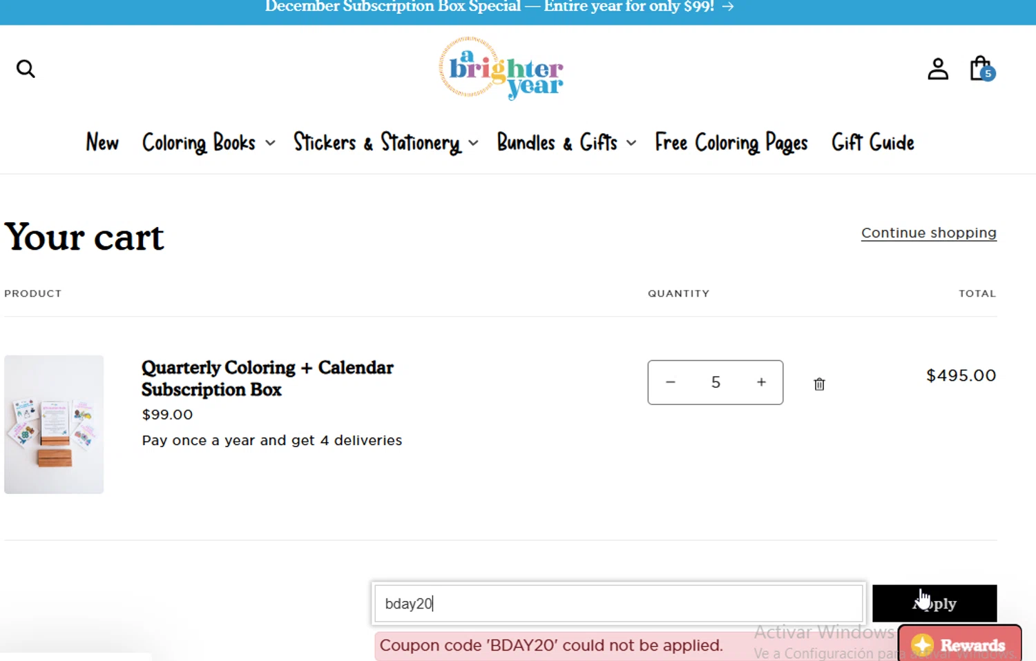 A Brighter Year promo code screenshot showing code bday20 applied at A Brighter Year checkout page. Uploaded by SimplyCodes community member ligthYA on Dec 16, 2025