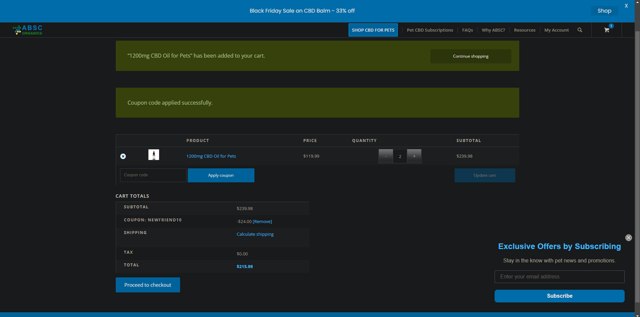 ABSC Organics checkout page showing ABSC Organics coupon code box | Screenshot taken by SimplyCodes community member on Jan 13, 2025