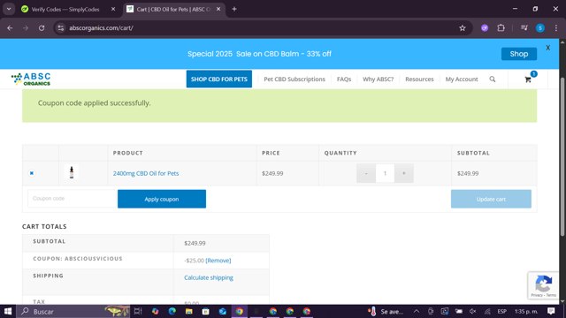 ABSC Organics checkout page showing ABSC Organics coupon code box | Screenshot taken by SimplyCodes community member on Jul 19, 2025