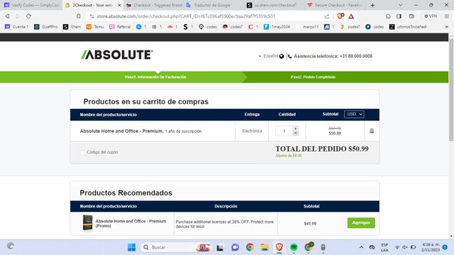 Absolute checkout page showing Absolute promo code box | Screenshot taken by SimplyCodes community member on Nov 2, 2023