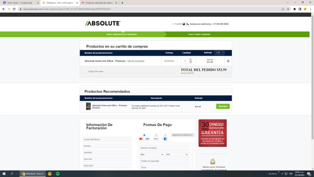 Absolute checkout page showing Absolute promo code box | Screenshot taken by SimplyCodes community member on Oct 22, 2023