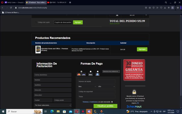 Absolute checkout page showing Absolute promo code box | Screenshot taken by SimplyCodes community member on Jan 17, 2024