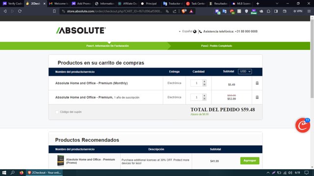 Absolute checkout page showing Absolute promo code box | Screenshot taken by SimplyCodes community member on Sep 23, 2023