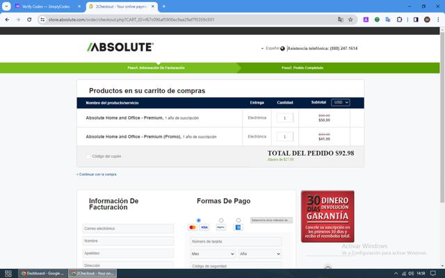Absolute LoJack checkout page showing Absolute LoJack coupon code box | Screenshot taken by SimplyCodes community member on Mar 27, 2024