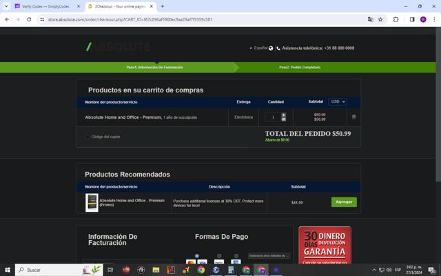 Absolute LoJack checkout page showing Absolute LoJack coupon code box | Screenshot taken by SimplyCodes community member on Mar 27, 2024