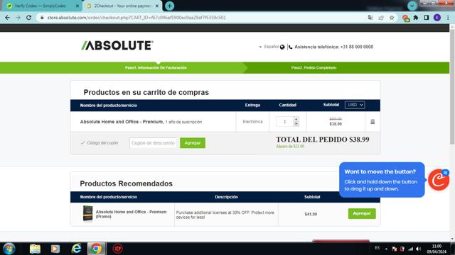 Absolute LoJack checkout page showing Absolute LoJack coupon code box | Screenshot taken by SimplyCodes community member on Apr 9, 2024