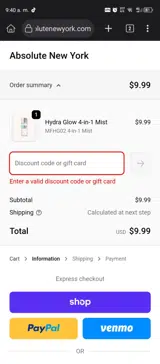 Absolute New York coupon verification screenshot