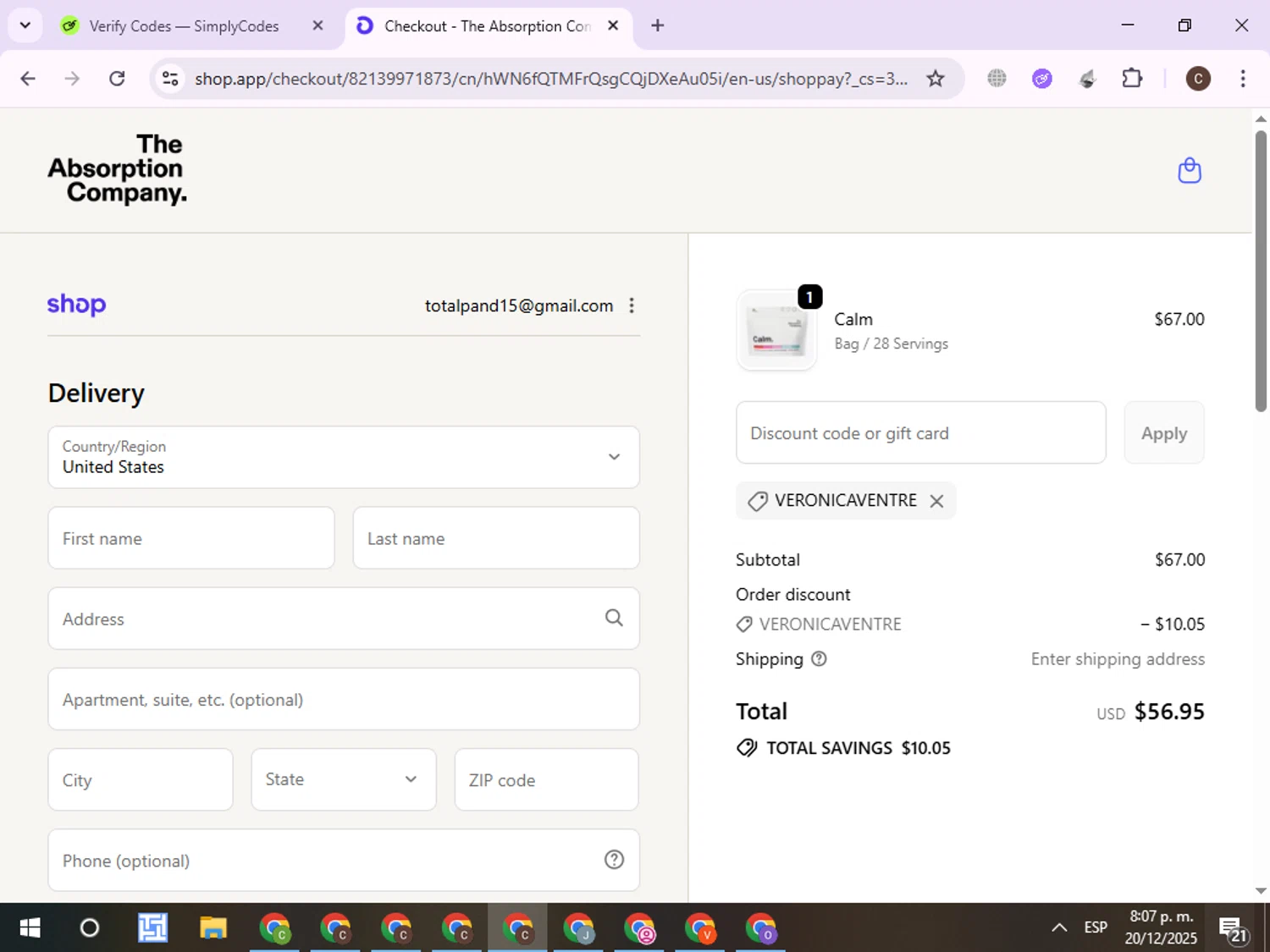Verification screenshot for 15% Off Storewide at The Absorption Company — 5mo ago