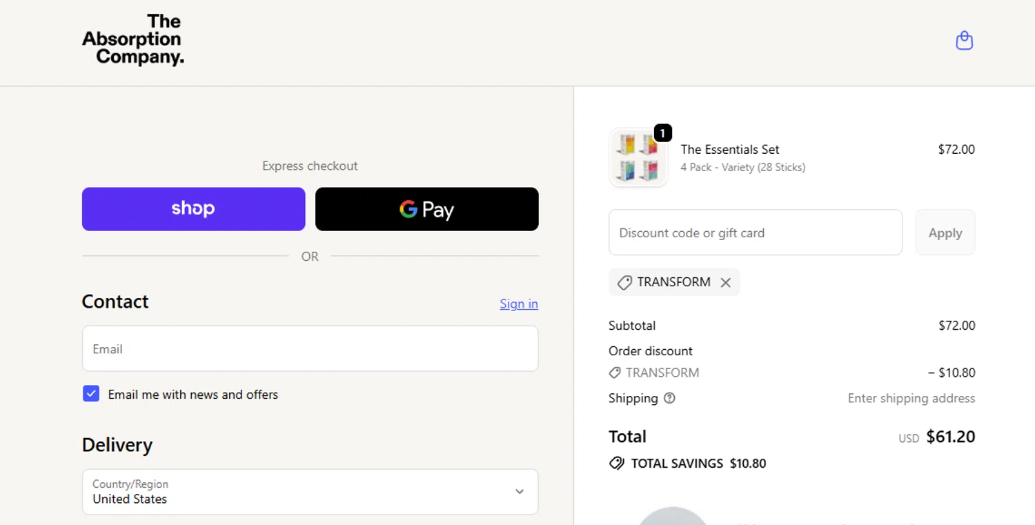 Verification screenshot for 15% Off Storewide at The Absorption Company — 5mo ago