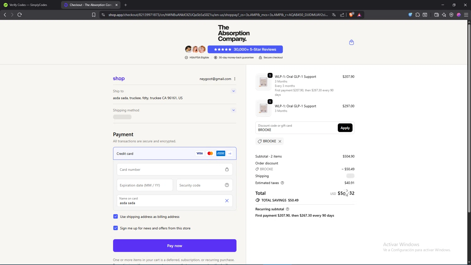 Verification screenshot for Free Gift Storewide at The Absorption Company — 27d ago