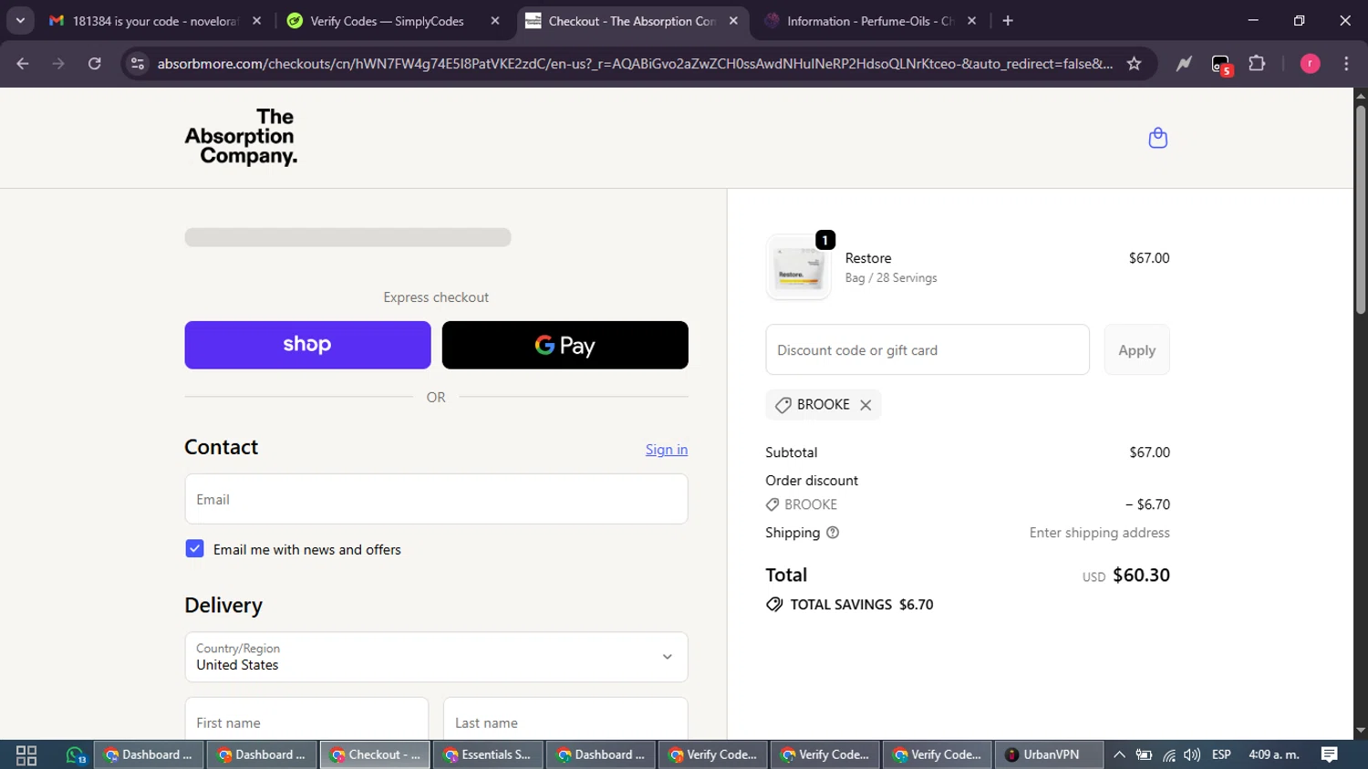 Verification screenshot for Free Gift Storewide at The Absorption Company — 4mo ago