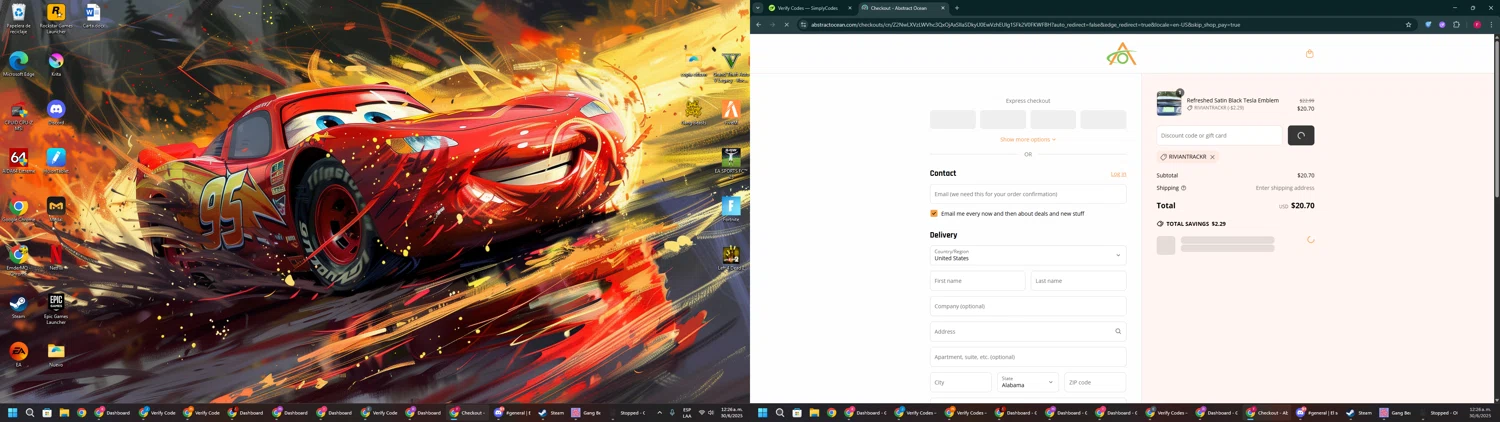 Abstract Ocean discount code screenshot showing code RIVIANTRACKR applied at Abstract Ocean checkout page. Uploaded by SimplyCodes community member ExtraordinaryVirtuoso281 on Jun 30, 2025