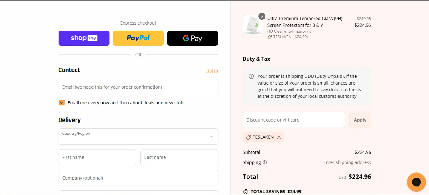 Abstract Ocean discount code screenshot showing code TESLAKEN applied at Abstract Ocean checkout page. Uploaded by SimplyCodes community member NobleHunter6751 on Jun 30, 2025