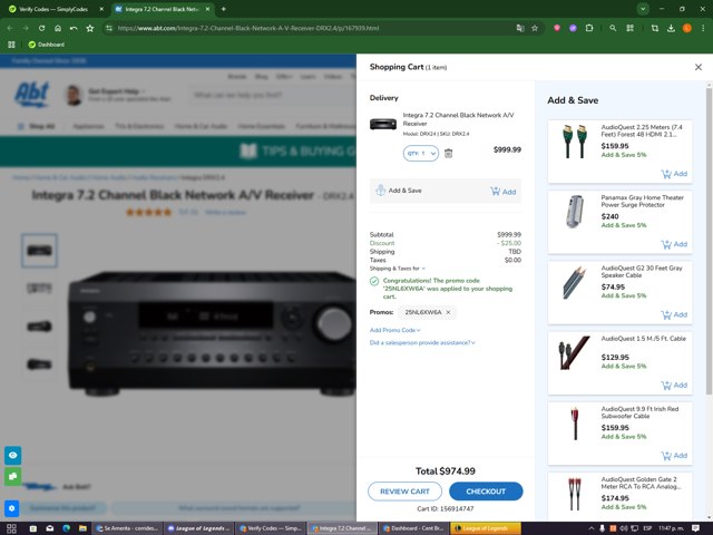 Abt Electronics checkout page showing Abt Electronics promo code box | Screenshot taken by SimplyCodes community member on Aug 22, 2025